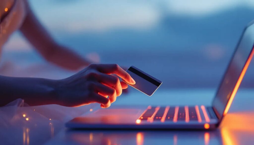 A person using a credit card for online purchases.